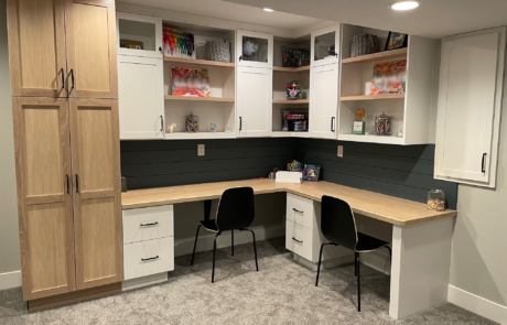 Custom office space cabinets and wooden desktop