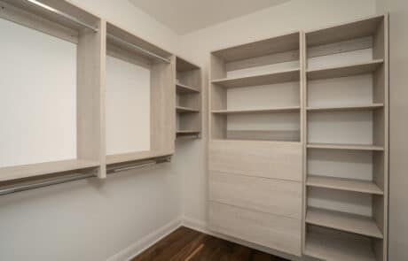 Custom closet shelving and open-face storage cabinets/cubbies