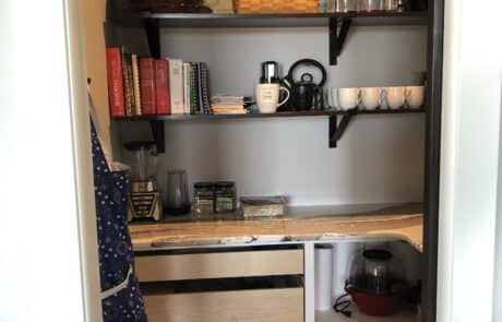 Custom coffee corner counter top and shelving racks