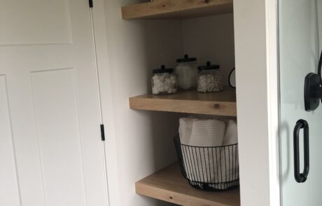 Custom bathroom wood storage shelves