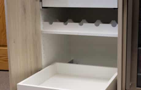Custom wine bottle pull out drawer for kitchen counter